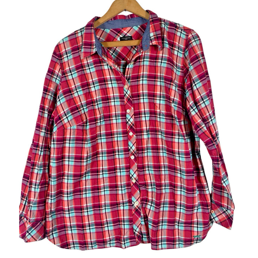Talbots X 0X Top Button Up Plaid Country Western Core Coastal Cowgirl Womens